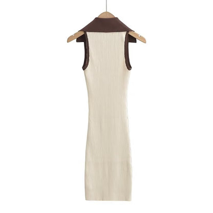Summer Tight Sleeveless Knitted Dress Button Decoration Stretch Slim Dress Short Dresses