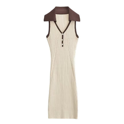 Summer Tight Sleeveless Knitted Dress Button Decoration Stretch Slim Dress Short Dresses