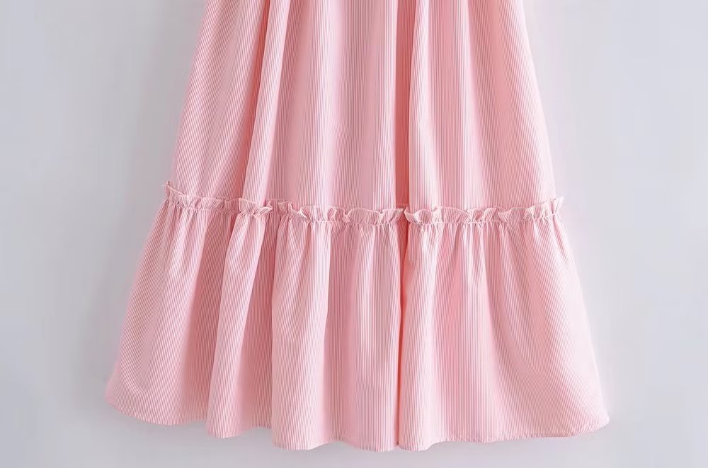 Women Clothing Summer Elegant Socialite Striped Flounced Sleeve Backless Ruffled Stitching Dress