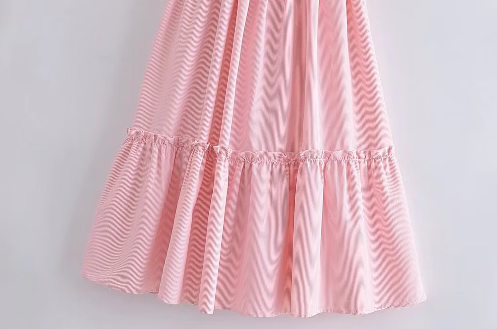 Women Clothing Summer Elegant Socialite Striped Flounced Sleeve Backless Ruffled Stitching Dress