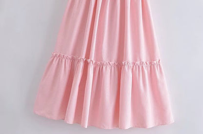 Women Clothing Summer Elegant Socialite Striped Flounced Sleeve Backless Ruffled Stitching Dress