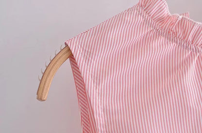 Women Clothing Summer Elegant Socialite Striped Flounced Sleeve Backless Ruffled Stitching Dress