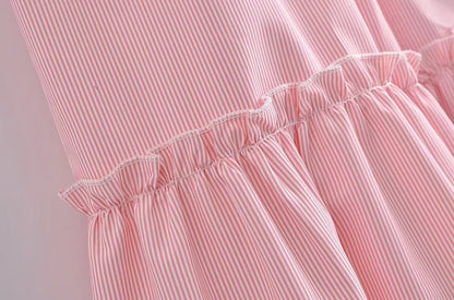 Women Clothing Summer Elegant Socialite Striped Flounced Sleeve Backless Ruffled Stitching Dress
