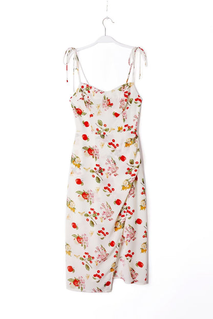 Women Clothing Sexy Tube Top Beauty Back Printing Slip Dress Summer Gentle Step Split Dress