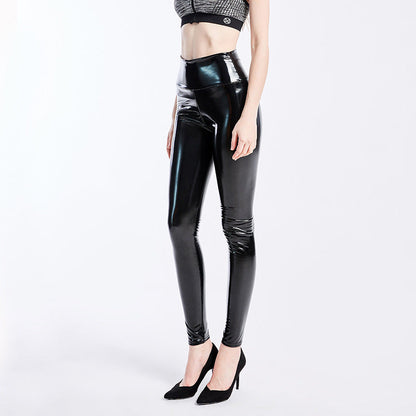 Coated Mirror High Elastic Leggings Sexy High Waist Latex Bright Leather Women Trousers