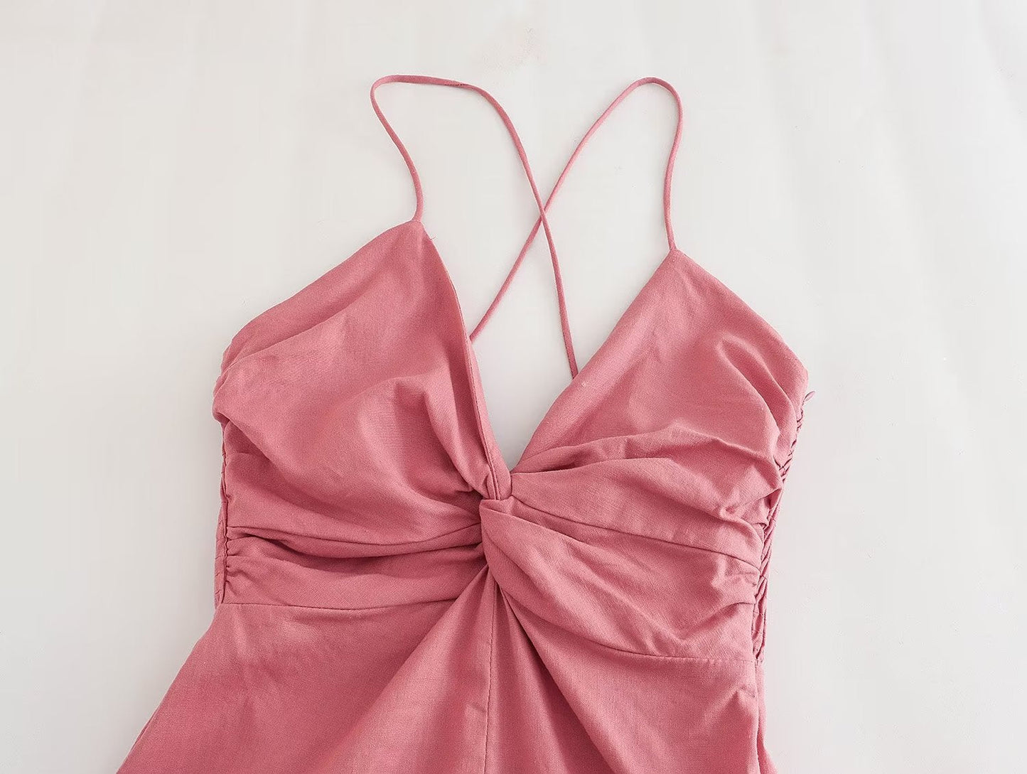 Summer Chest Bow Tie Design Cami Dress Cotton Blend High Waist Slit Maxi Dress