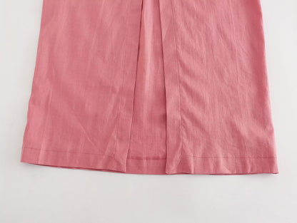 Summer Chest Bow Tie Design Cami Dress Cotton Blend High Waist Slit Maxi Dress