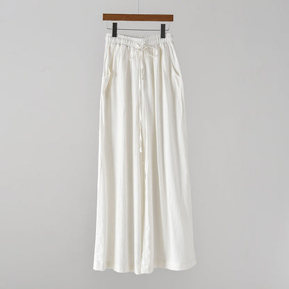 Spring Summer Cotton Linen Women Artistic Stone Washed Women Yoga Pants Linen Casual Wide Leg Pants