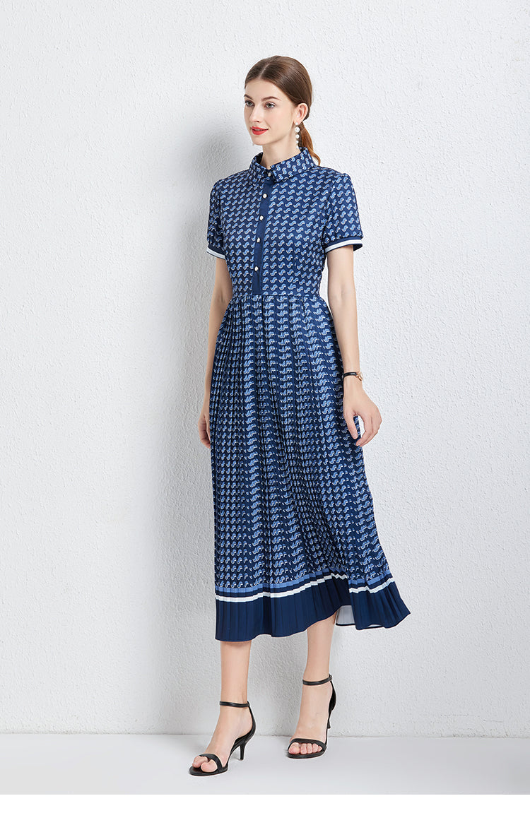 Women Summer New High-end Elegant Pleated Dress New Waisted Slim-fit Long Dress