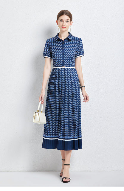 Women Summer New High-end Elegant Pleated Dress New Waisted Slim-fit Long Dress