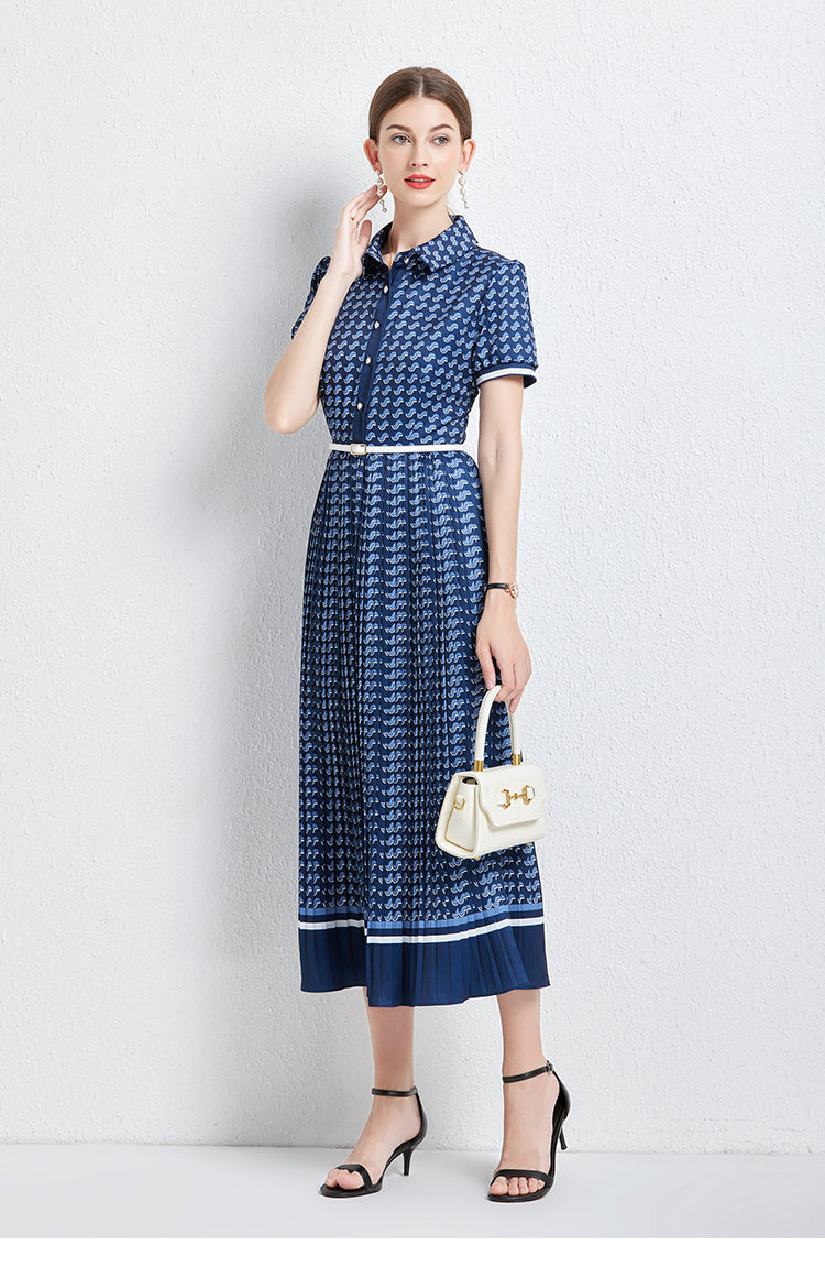 Women Summer New High-end Elegant Pleated Dress New Waisted Slim-fit Long Dress