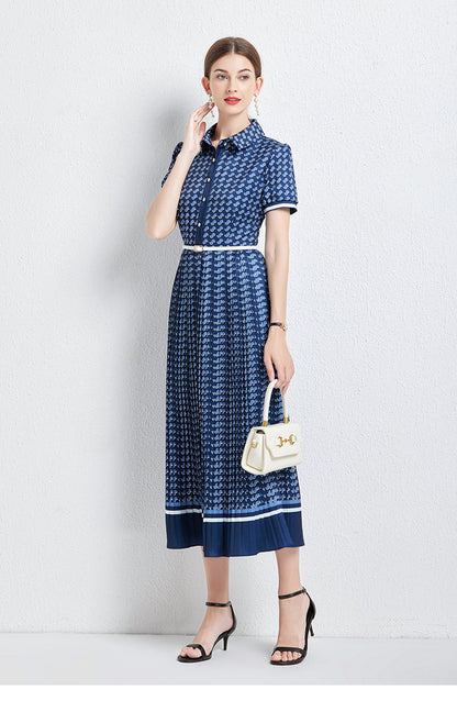 Women Summer New High-end Elegant Pleated Dress New Waisted Slim-fit Long Dress