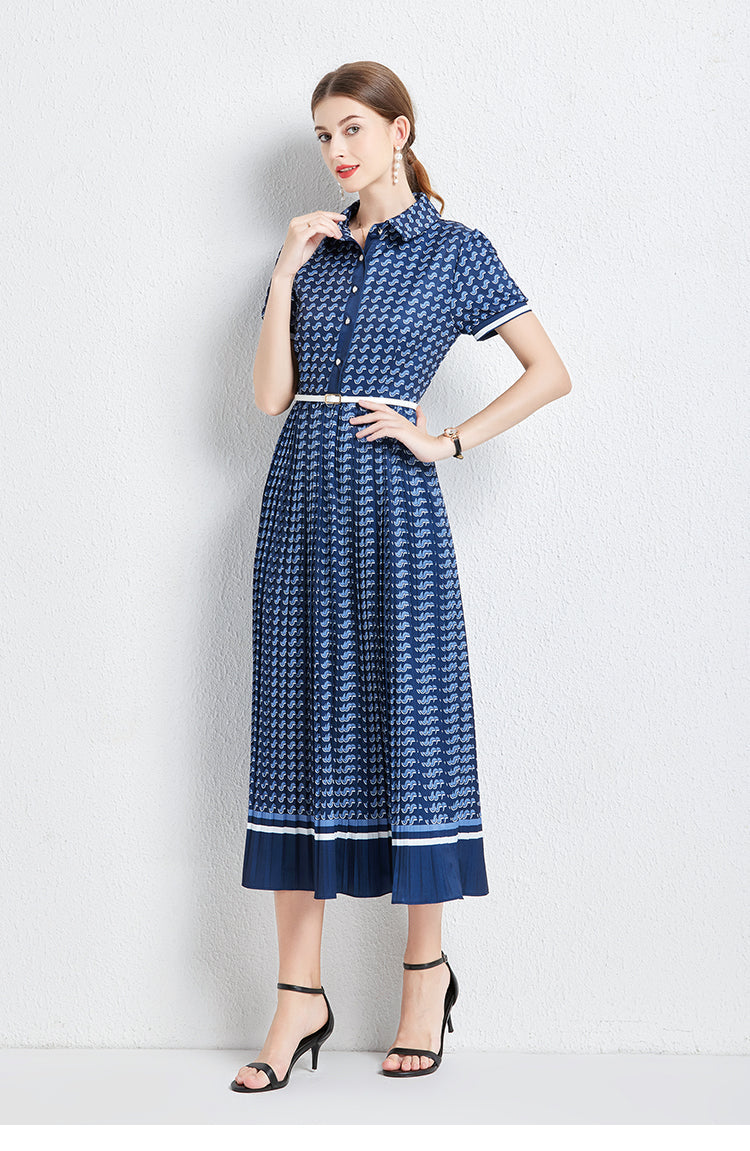 Women Summer New High-end Elegant Pleated Dress New Waisted Slim-fit Long Dress