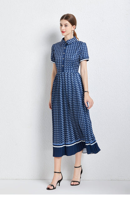 Women Summer New High-end Elegant Pleated Dress New Waisted Slim-fit Long Dress