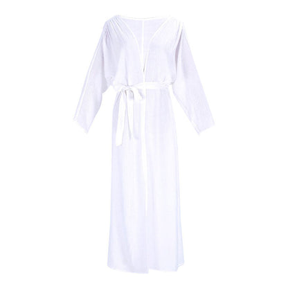 Crepe Cloth Belt Beach Jacket Sun Protection Clothing Cardigan Vacation Beach Cover Up Swimsuit Outwear