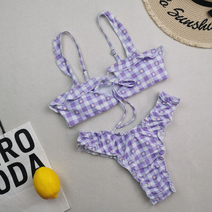 New Multi Color Printed Bikini Fresh Swimsuit Women Lace Split Swimsuit