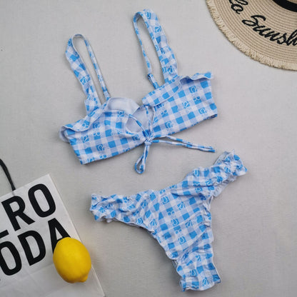 New Multi Color Printed Bikini Fresh Swimsuit Women Lace Split Swimsuit