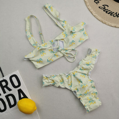 New Multi Color Printed Bikini Fresh Swimsuit Women Lace Split Swimsuit