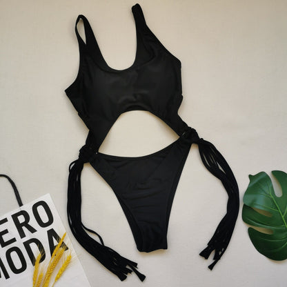 Swimsuit Swimwear One Piece Contrast Color Tassel Sexy One Piece Swimsuit
