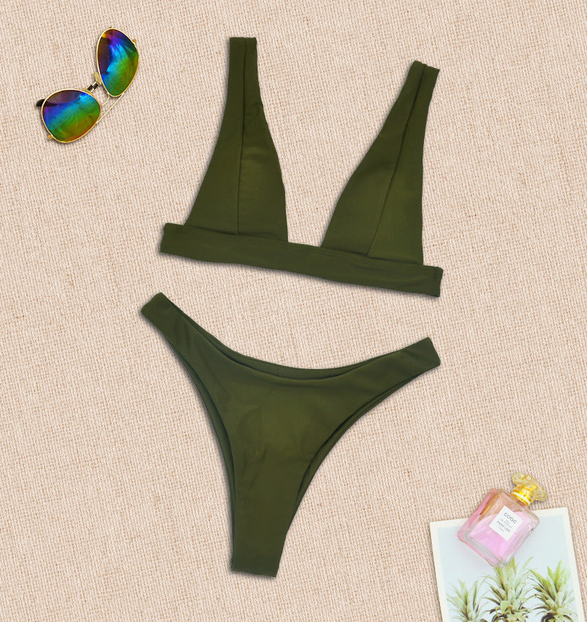 Sexy Push Up Solid Color Split Bikini Swimming Women Bikini