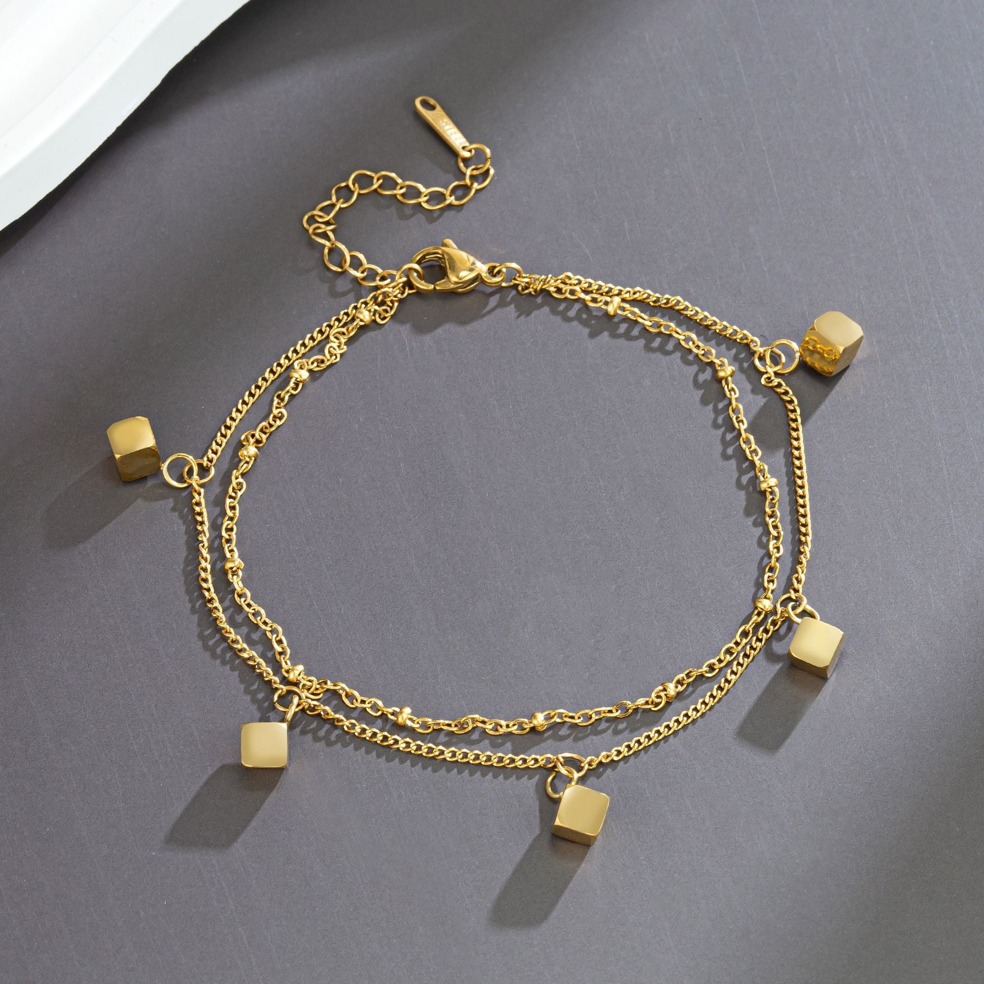 18k gold plated light luxury square double-layer design anklet