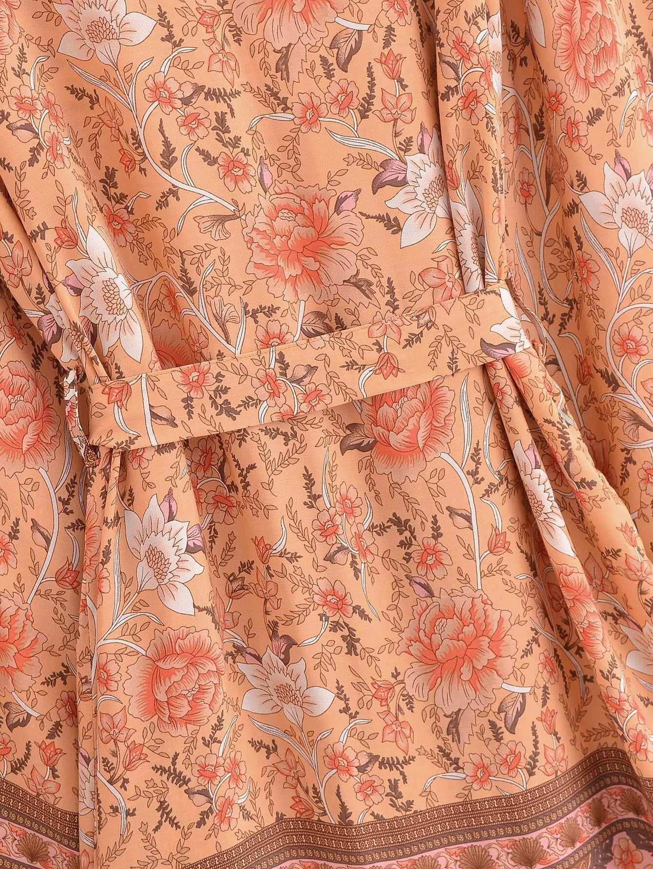 Rayon Printed Cardigan Loose Sleeves Short Lace Up Kimono