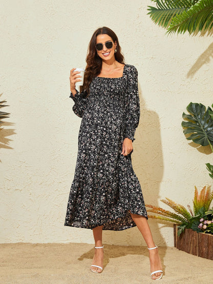 Spring Summer Women Chiffon Dress Fresh Small Floral Dress Bell Sleeve Dress