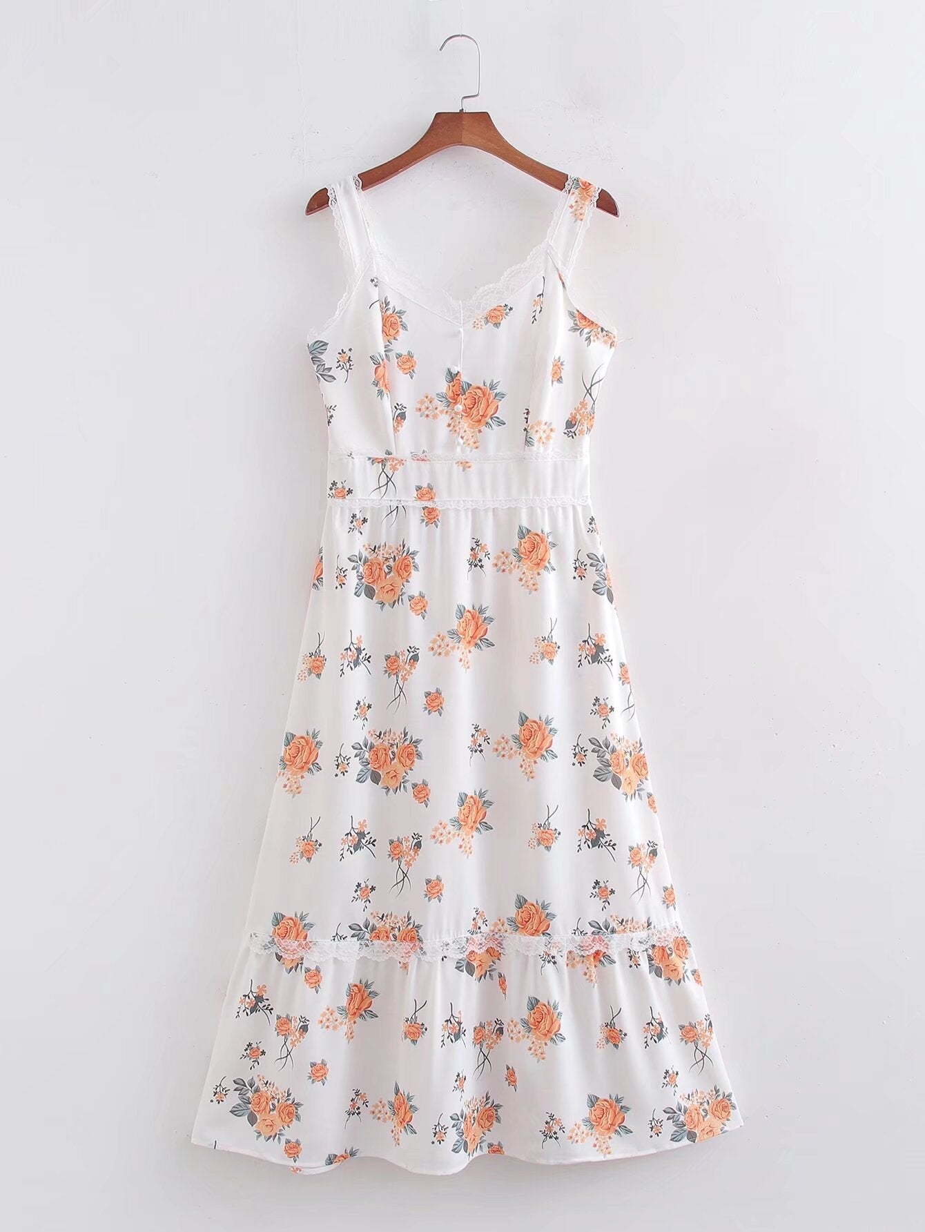 Spring Women Clothing Sweet Lace Stitching Printing Slip Dress