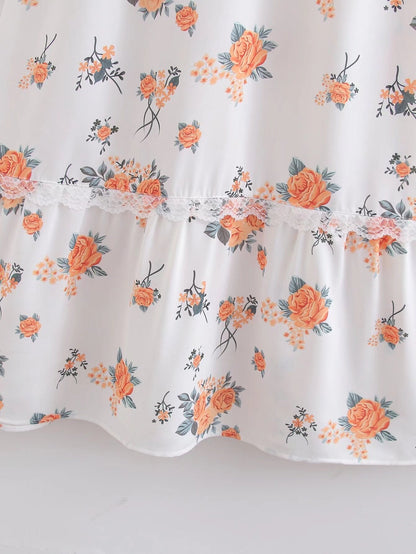 Spring Women Clothing Sweet Lace Stitching Printing Slip Dress