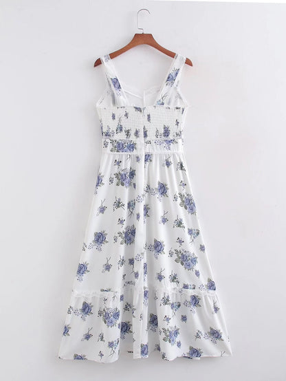 Spring Women Clothing Sweet Lace Stitching Printing Slip Dress