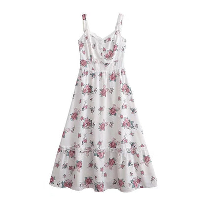 Spring Women Clothing Sweet Lace Stitching Printing Slip Dress