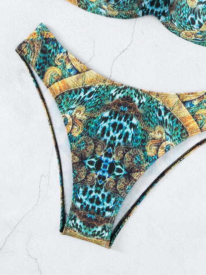 Bikini Gathering Steel Bracket Tribal Totem Printed Sexy Bikini Swimwear