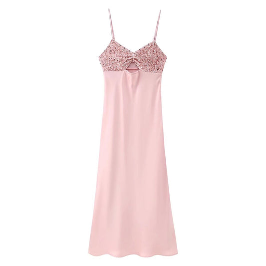Women Summer Sequined Decorative Short Strap Dress