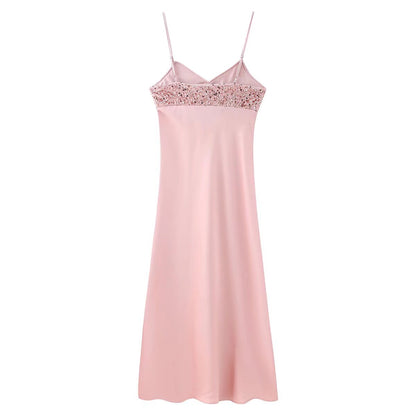 Women Summer Sequined Decorative Short Strap Dress