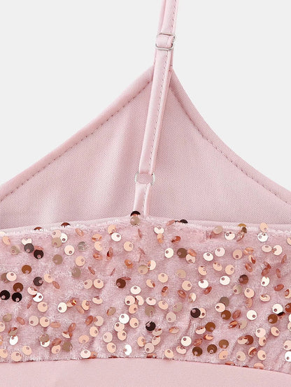 Women Summer Sequined Decorative Short Strap Dress