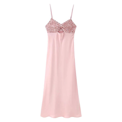 Women Summer Sequined Decorative Short Strap Dress