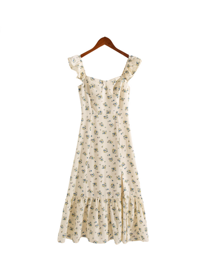 Winter Casual Large Swing Dress Square Collar Flying Sleeves Printed Dress