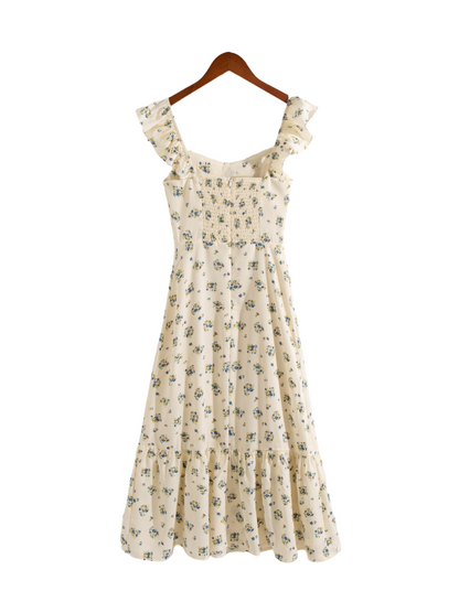 Winter Casual Large Swing Dress Square Collar Flying Sleeves Printed Dress