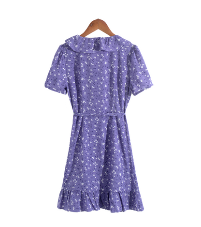 Summer Floral Printed V neck Ruffled Tied Slim Slimming Short Sleeve Dress Short Dress
