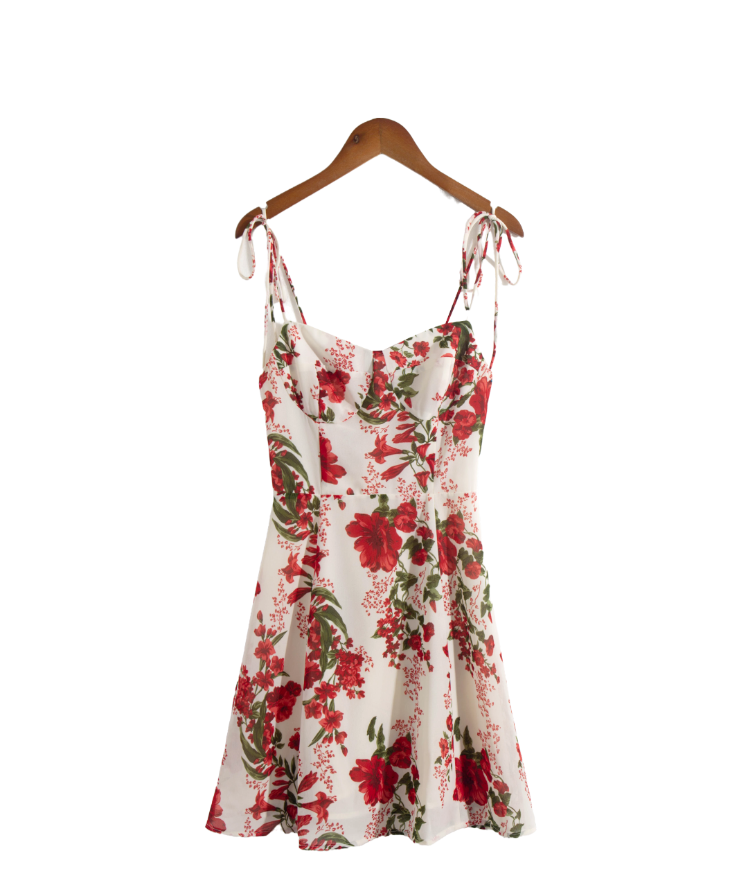 Summer French Tied Spaghetti Strap Short Dress High Grade Backless Red Floral Retro V neck Women Dress