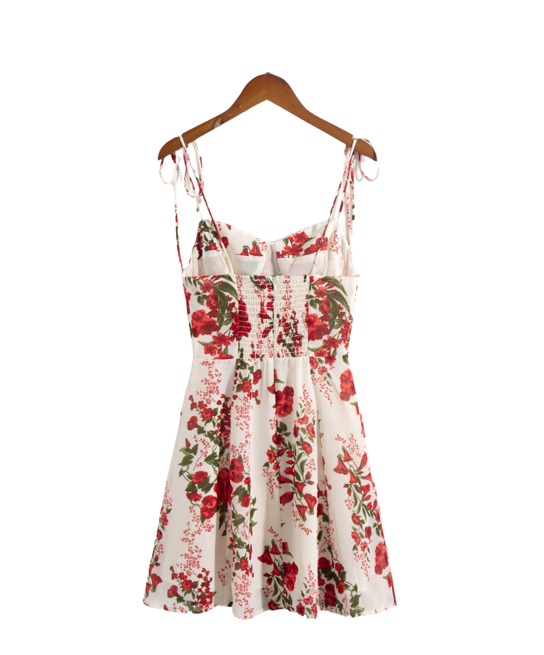 Summer French Tied Spaghetti Strap Short Dress High Grade Backless Red Floral Retro V neck Women Dress