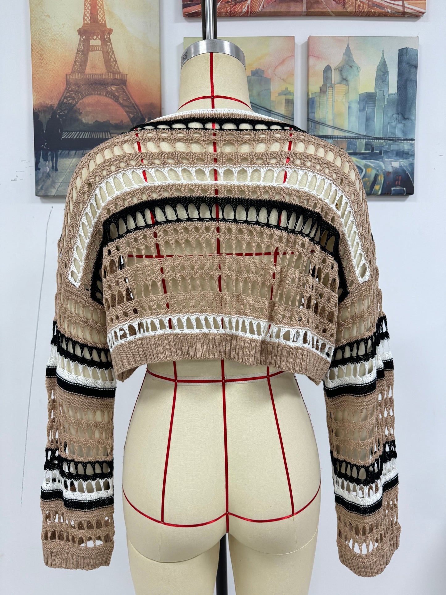 Spring Summer Women Hollow Out Cutout Striped Stitching Sexy Pullover Women Knitwear