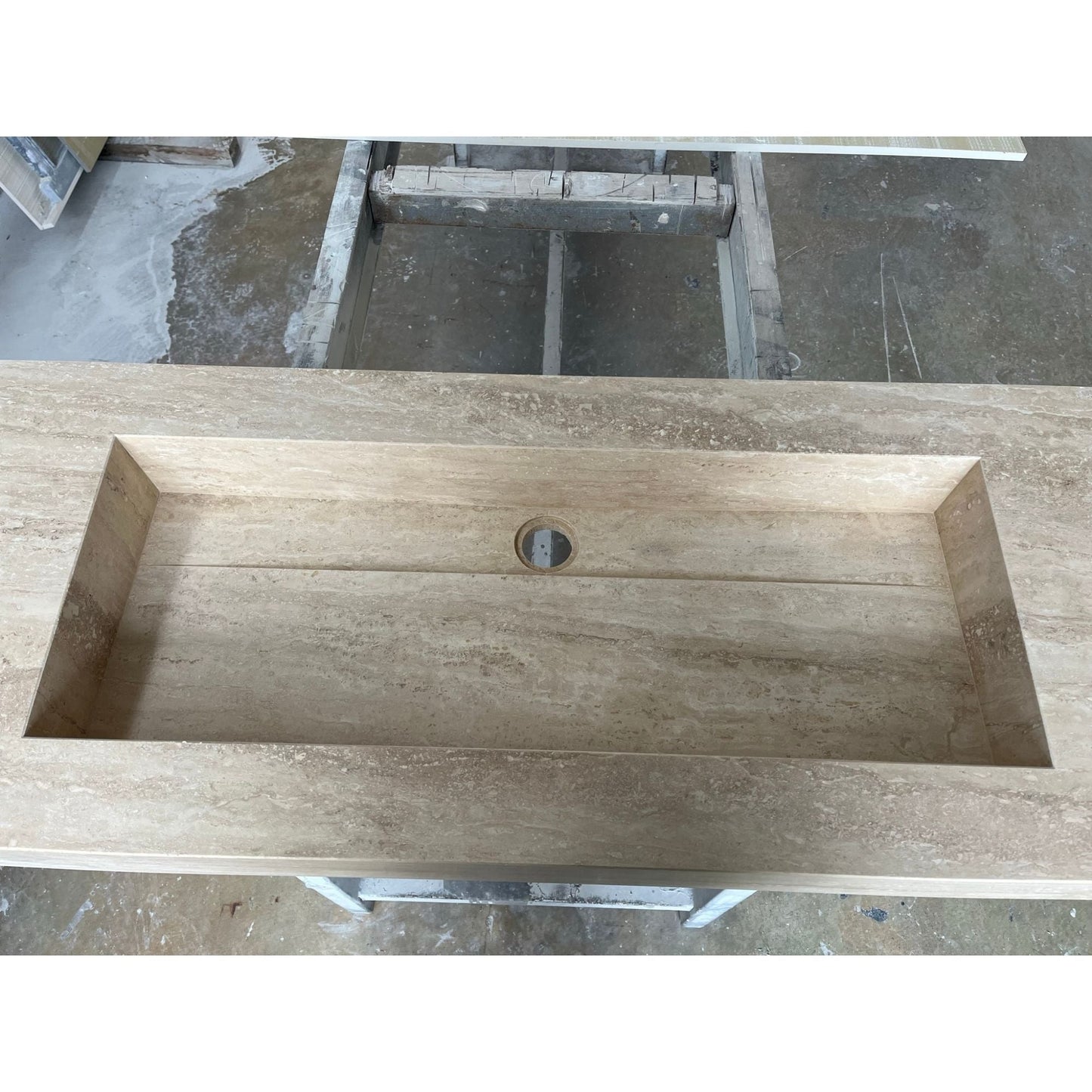 Handcrafted Custom Natural Beige Travertine Vein-Cut Trough Sink