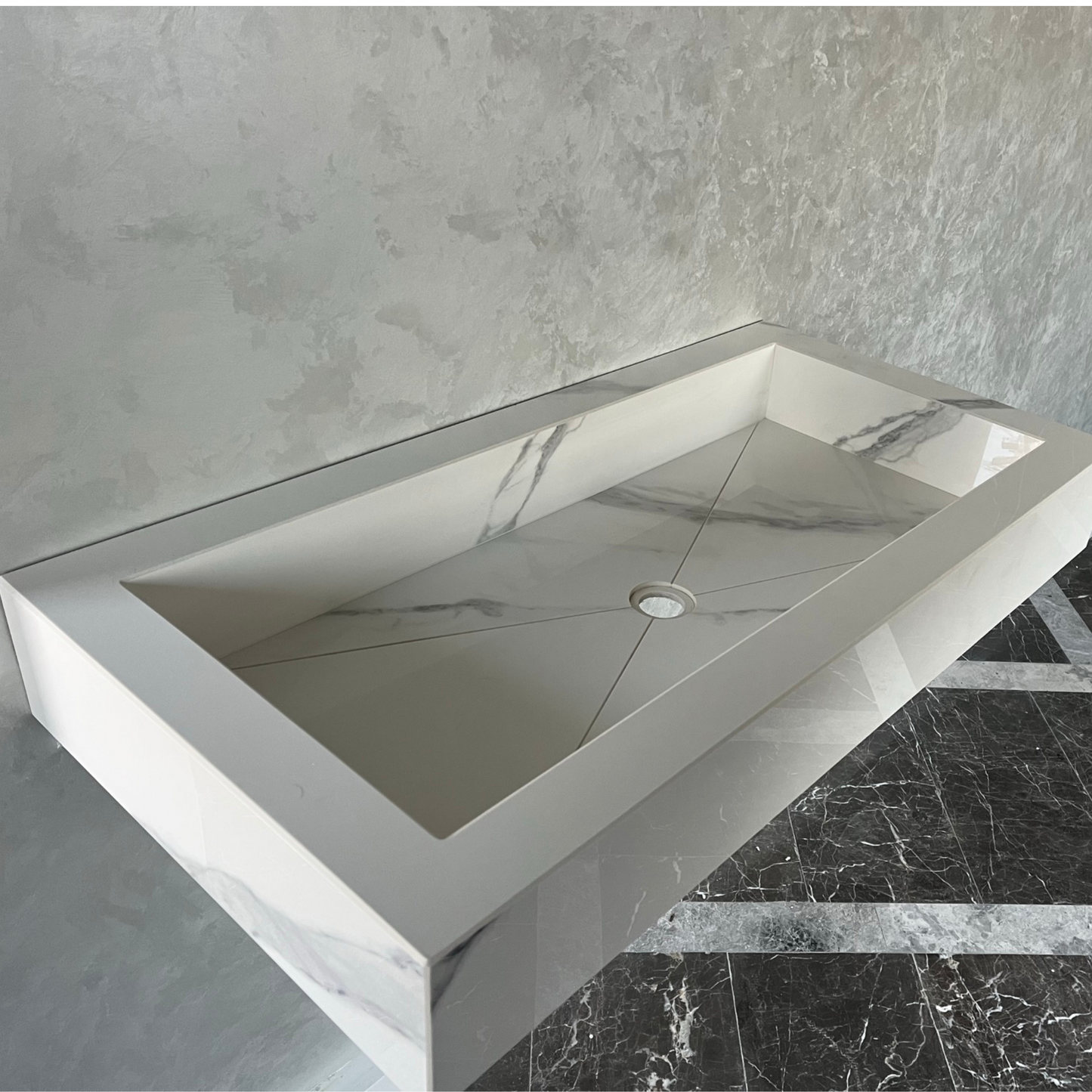 Extra Statuario White Marble Effect Polished Porcelain Wall Mounted Bathroom Vanity Sink