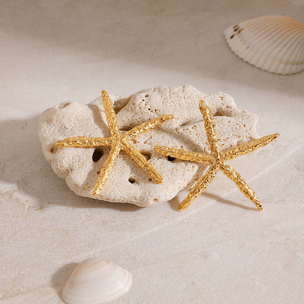 18K gold starfish-shaped earrings with a simple and unique design