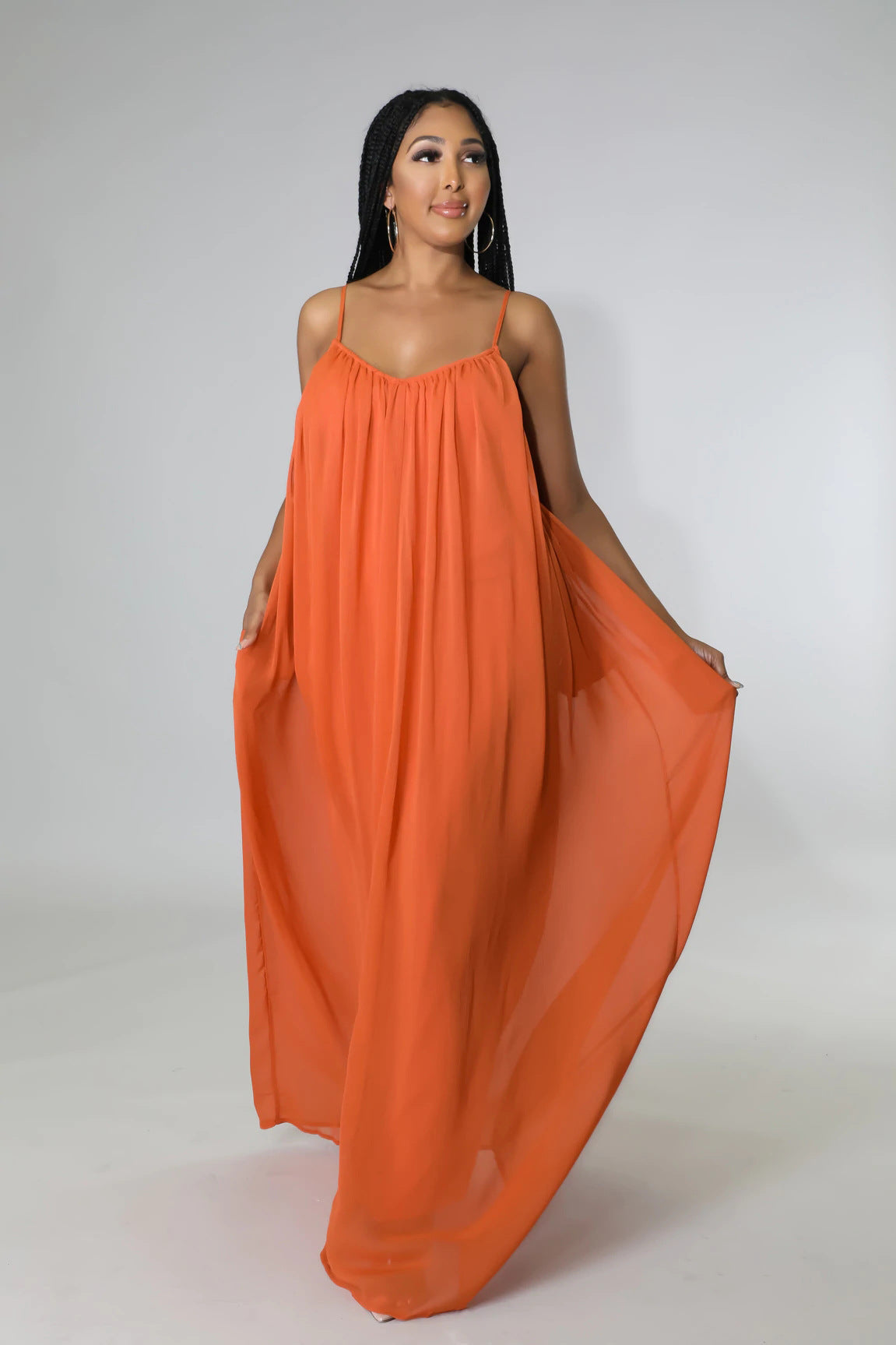Women Chiffon Solid Color Casual Backless Cami Dress