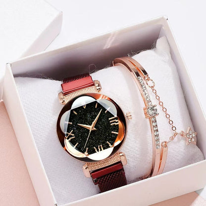 Magnetic-steel Starry Sky Roman-style Women's Watch With Versatile Milanese Strap