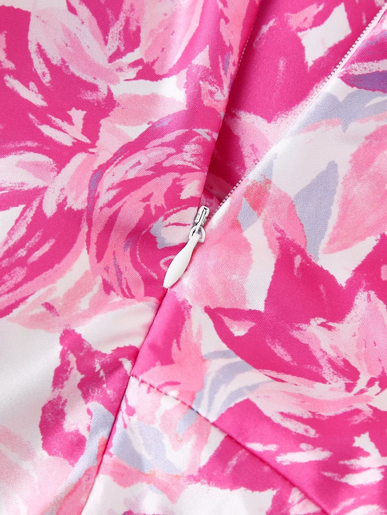 Spring Women Pink Oblique Shoulder Printed Cropped Outfit Sleeveless Dress