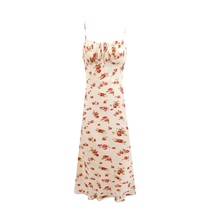 Early Spring Pastoral Beige Bottom Small Floral Holiday Casual Strap Dress