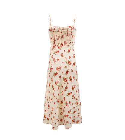 Early Spring Pastoral Beige Bottom Small Floral Holiday Casual Strap Dress